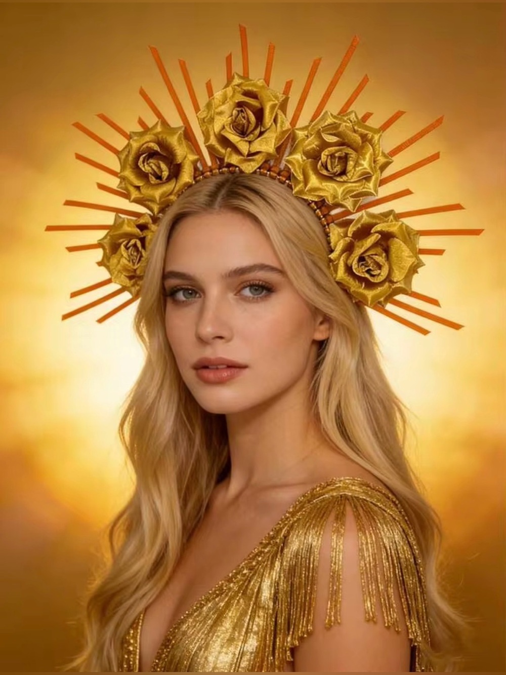 Bufeti Sun Goddess Gold Floral Halo Headpiece Accessory